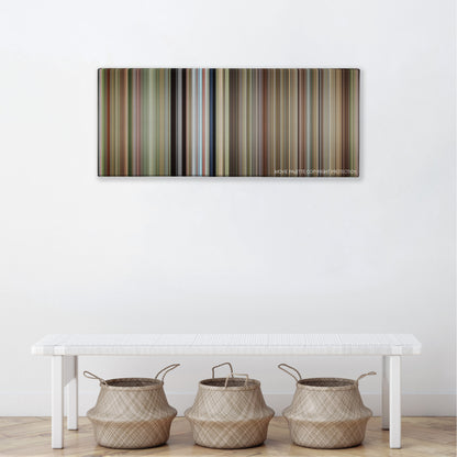 The Sandlot color palette canvas above a white bench with three woven baskets