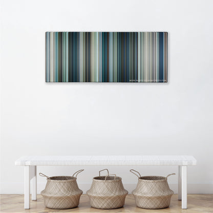 Chappie color palette canvas above a white bench with three woven baskets