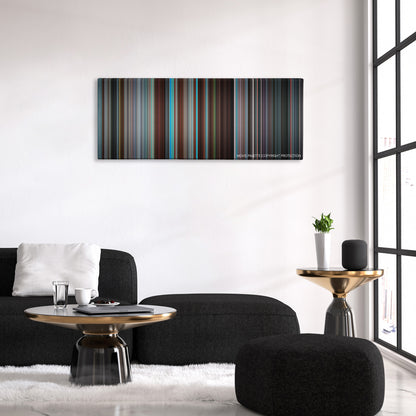 The Guardian color palette canvas above a black sofa with a gold-topped table