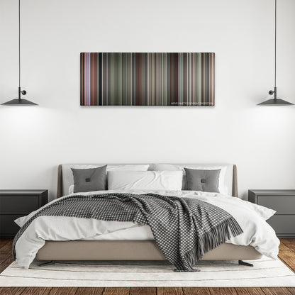 Smokey and the Bandit color palette canvas above a bed, between two black pendant lamps
