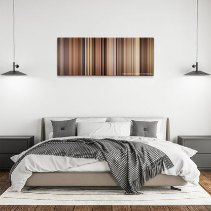 Under the Tuscan Sun color palette canvas above a bed, between two black pendant lamps