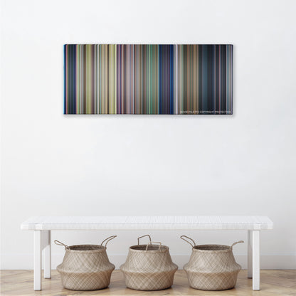 Lady and the Tramp color palette canvas above a white bench with three woven baskets