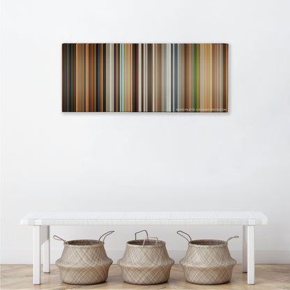 Kingsman: The Golden Circle color palette canvas above a white bench with three woven baskets
