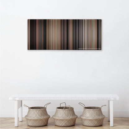 Hachi: A Dog's Tale color palette canvas above a white bench with three woven baskets