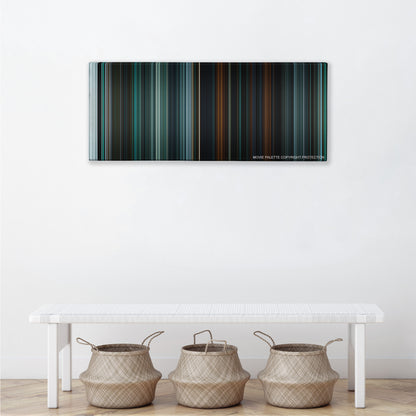 Alien: Covenant color palette canvas above a white bench with three woven baskets