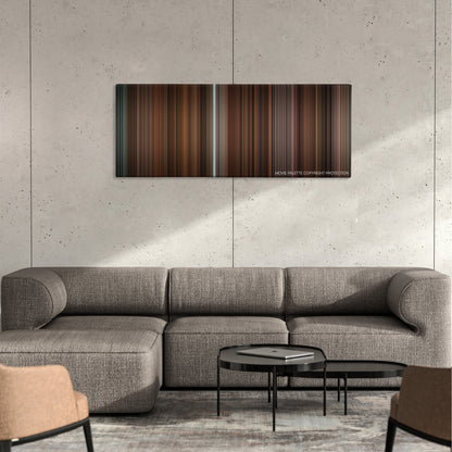 Gosford Park color palette canvas on a concrete wall above a gray sectional sofa
