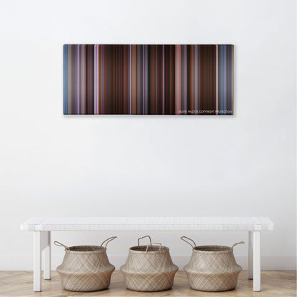 Derailed color palette canvas above a white bench with three woven baskets