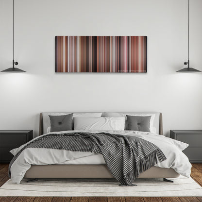 A Christmas Story color palette canvas above a bed, between two black pendant lamps