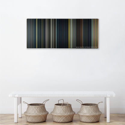 Warm Bodies color palette canvas above a white bench with three woven baskets