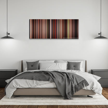 Spartacus color palette canvas above a bed, between two black pendant lamps