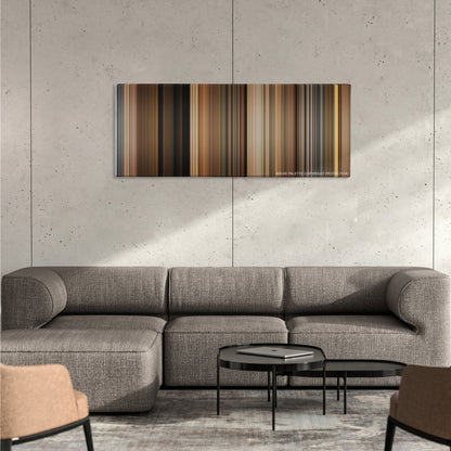 Pineapple Express color palette canvas on a concrete wall above a gray sectional sofa