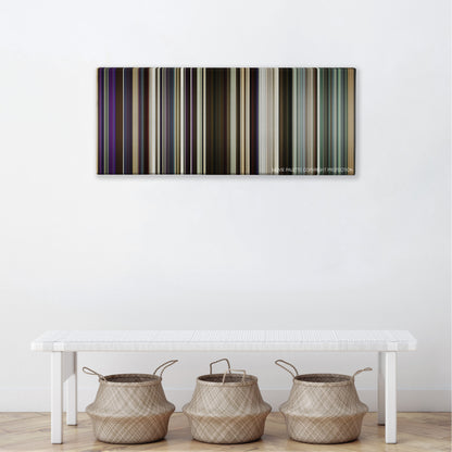 Hustlers color palette canvas above a white bench with three woven baskets