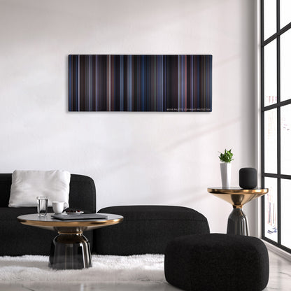 Lost in Translation color palette canvas above a black sofa with a gold-topped table