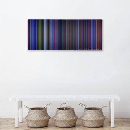 Batman & Robin color palette canvas above a white bench with three woven baskets
