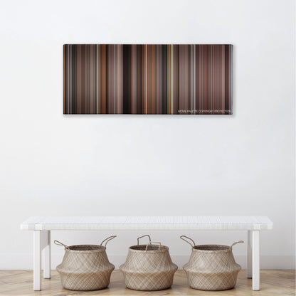 Shakespeare in Love color palette canvas above a white bench with three woven baskets