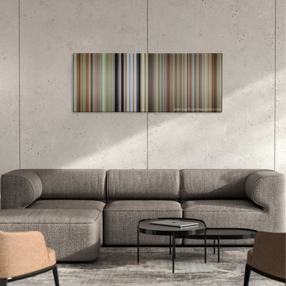 The Sandlot color palette canvas on a concrete wall above a gray sectional sofa