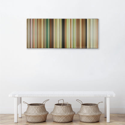 Austenland color palette canvas above a white bench with three woven baskets