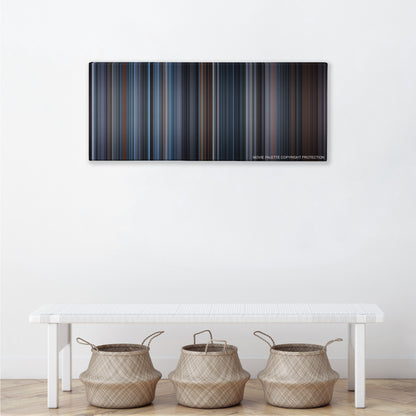Hannibal color palette canvas above a white bench with three woven baskets