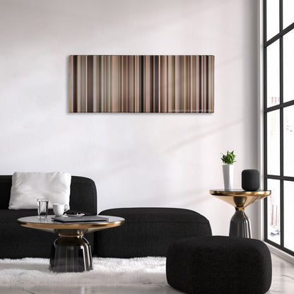 Gandhi color palette canvas above a black sofa with a gold-topped table