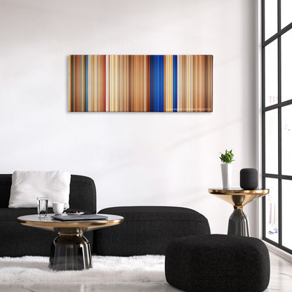 Mad Max: Fury Road color palette canvas above a black sofa with a gold-topped table