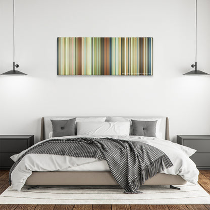 Whisper of the Heart color palette canvas above a bed, between two black pendant lamps