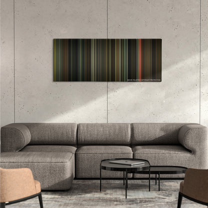 The Twilight Saga: New Moon color palette canvas on a concrete wall above a gray sectional sofa