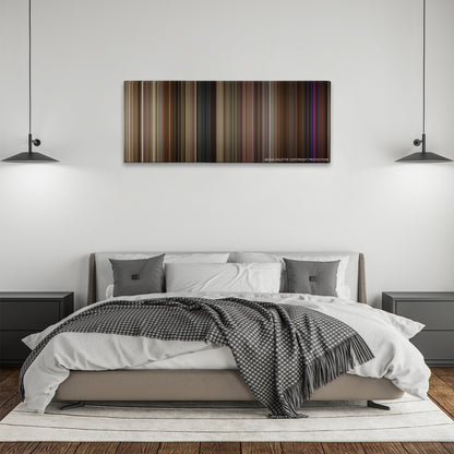 Silver Linings Playbook color palette canvas above a bed, between two black pendant lamps