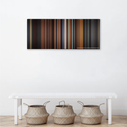 Little Women color palette canvas above a white bench with three woven baskets