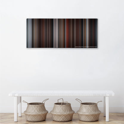 Fifty Shades of Grey color palette canvas above a white bench with three woven baskets
