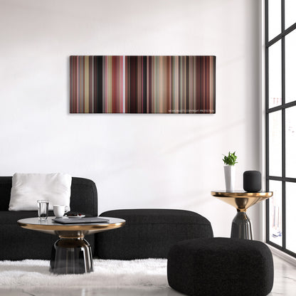 Fast Times at Ridgemont High color palette canvas above a black sofa with a gold-topped table
