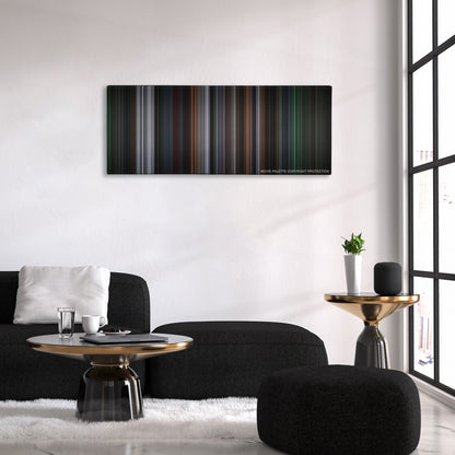 8 Mile color palette canvas above a black sofa with a gold-topped table