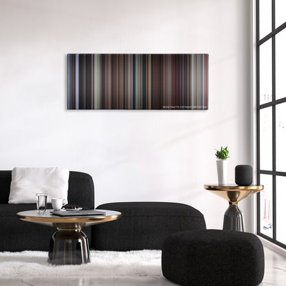 Elizabethtown color palette canvas above a black sofa with a gold-topped table