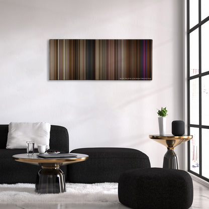 Silver Linings Playbook color palette canvas above a black sofa with a gold-topped table
