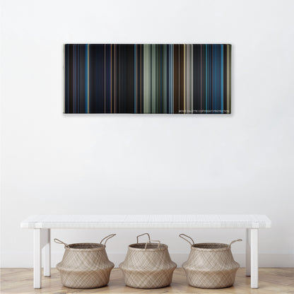 Terminator Genisys color palette canvas above a white bench with three woven baskets