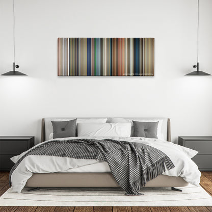 Days of Thunder color palette canvas above a bed, between two black pendant lamps