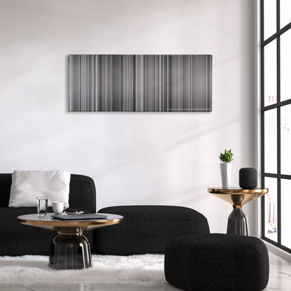 Modern Times color palette canvas above a black sofa with a gold-topped table