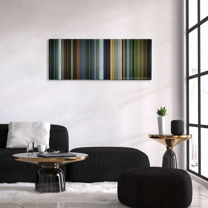 Focus color palette canvas above a black sofa with a gold-topped table