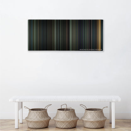Dark Shadows color palette canvas above a white bench with three woven baskets