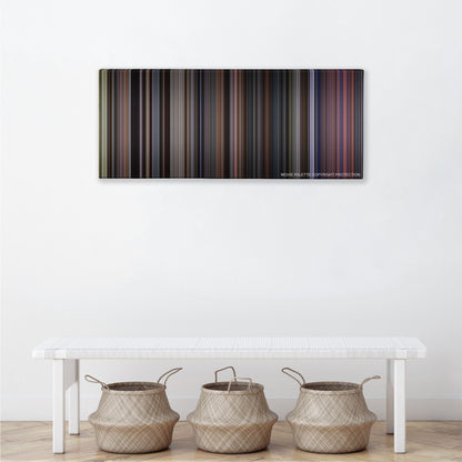 Creed color palette canvas above a white bench with three woven baskets