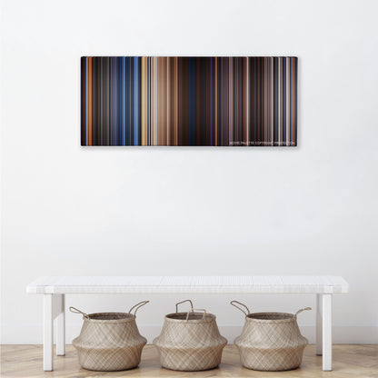 Stargate color palette canvas above a white bench with three woven baskets