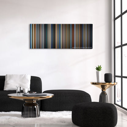 Three Colors: Blue color palette canvas above a black sofa with a gold-topped table