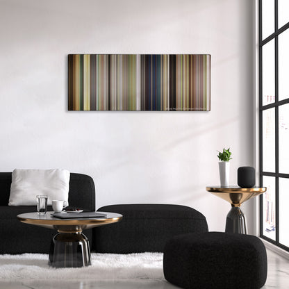 The Internship color palette canvas above a black sofa with a gold-topped table