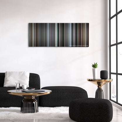 Three Colors: White color palette canvas above a black sofa with a gold-topped table