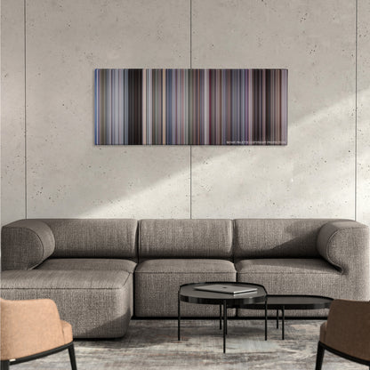 RoboCop color palette canvas on a concrete wall above a gray sectional sofa