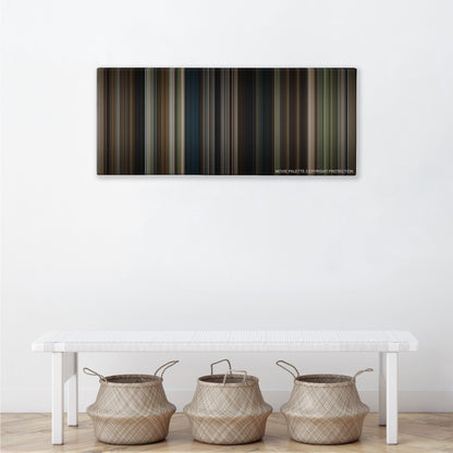 Gone Baby Gone color palette canvas above a white bench with three woven baskets