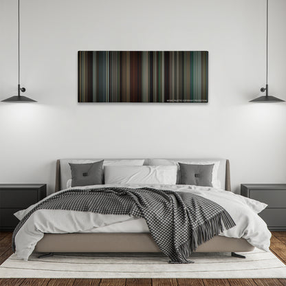 Robin Hood color palette canvas above a bed, between two black pendant lamps