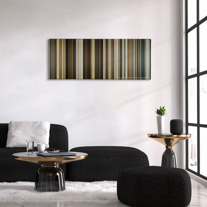 About Time color palette canvas above a black sofa with a gold-topped table