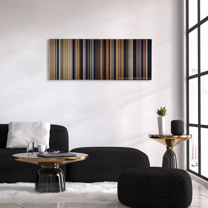 Paranormal Activity color palette canvas above a black sofa with a gold-topped table