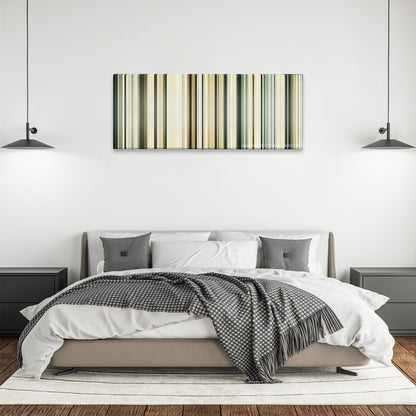 Sahara color palette canvas above a bed, between two black pendant lamps