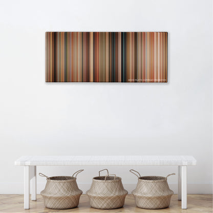 Hot Rod color palette canvas above a white bench with three woven baskets